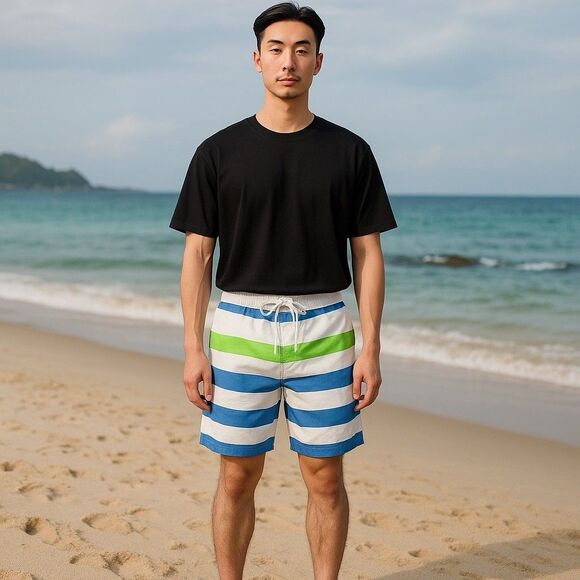 Abercrombie & Fitch Swim Shorts Mens Medium 33 Blue Water Boat Surf Board Y2K - Picture 1 of 8